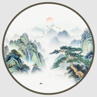 圆形迎客松山水装饰画