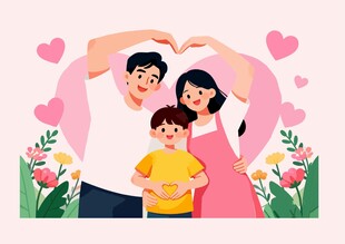 温馨家庭比心幸福瞬间