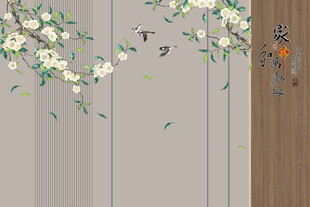 新中式壁纸花鸟背景墙