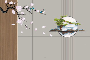 中式花鸟栅格背景墙