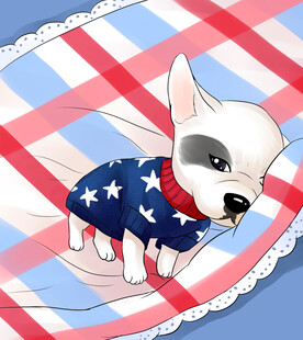 穿星条旗服的可爱小狗Q版