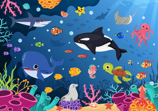 卡通海底世界可爱鲸鱼水族馆背景