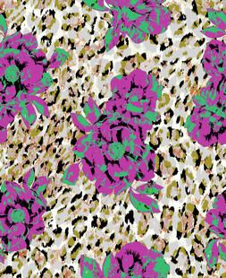 豹纹底花卉图案面料