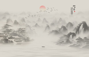古风国画山水画背景墙