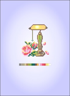 复古台灯旁的花卉装饰像素T恤衫