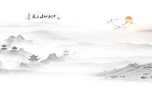 中式山水屏风画