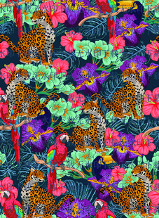 多彩花卉豹纹图案布料