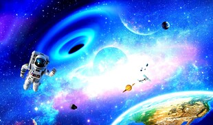 宇航员遨游奇幻宇宙空间