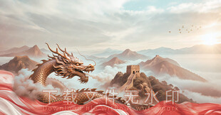 巨龙长城飘带远山云雾