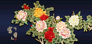 牡丹金边描绘牡丹图