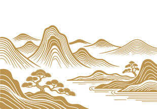 矢量意境中式山水艺术线条背景墙
