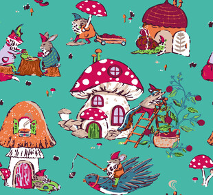 童话风蘑菇小屋奇幻图案
