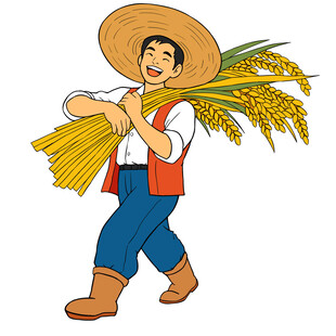 农民丰收扛着麦穗喜笑颜开