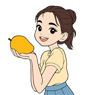 女孩手持芒果笑容甜美