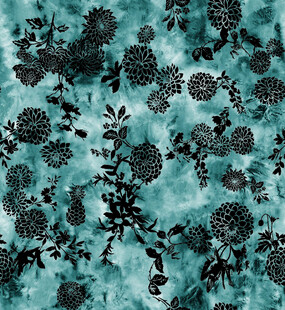 蓝绿色调花卉图案布料