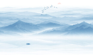 蓝色山水图