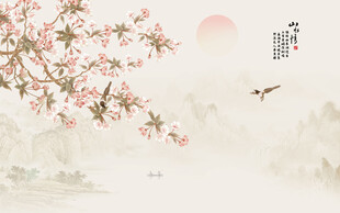 新中式工笔花鸟画电视背景墙