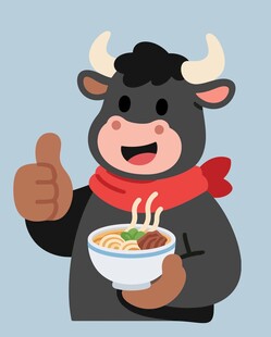 萌牛捧面竖拇指