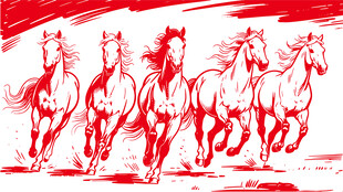 奔跑的马群手绘插图