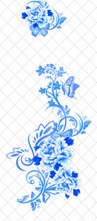 蓝色中式花卉装饰图案