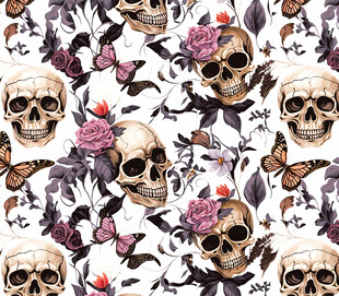 骷髅花卉蝴蝶图案背景