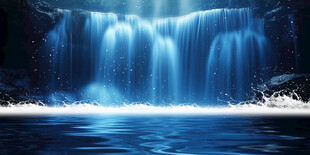 招财瀑布山水画