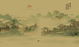 国画山水画背景墙