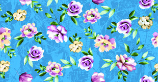 蓝色背景花卉图案布料