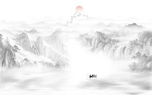 中式山水屏风画