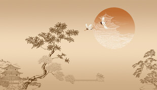 新中轻奢飞鸟阁楼建筑背景落日