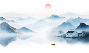 中式山水屏风画