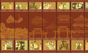 轻奢中式复古人物阁楼壁纸