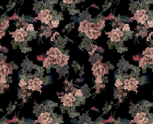 黑色底粉色花卉图案布料