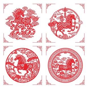 2026马年传统红色剪纸马窗花