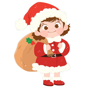 圣诞节小女孩穿圣诞服装送礼物