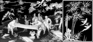 八仙竹鸟浮雕图