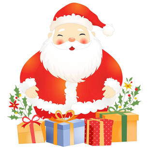 圣诞老人开心数彩色礼盒礼物插画