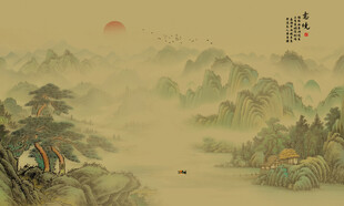 新中式山水情水墨国画背景墙