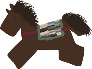 棕色木马配多彩鞍垫