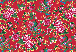 中式传统花卉红色织锦图案