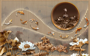 浮雕荷花格栅形象墙