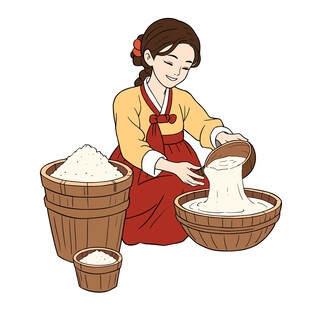 女子手工制作传统米酒