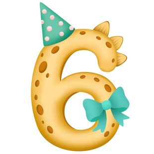 恐龙派对生日数字6倒计时插画