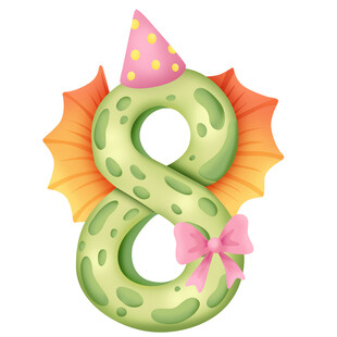 恐龙派对生日数字8倒计时插画