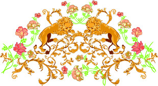 双猫嬉戏花卉图