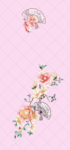 粉色背景中式花卉图案