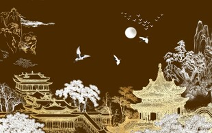 古风中式山水建筑风景图