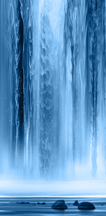 招财瀑布山水画