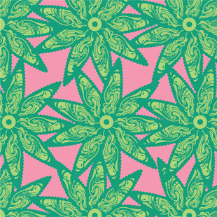 粉色背景绿叶花卉图案