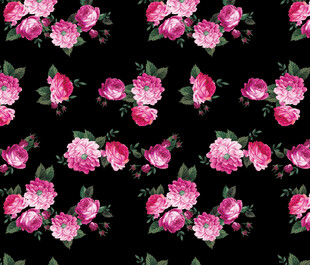 黑色底粉色花卉图案